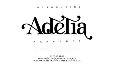 Adelia typography beauty fashion elegant minimalist serif italic fonts decorative wedding vintage retro logos. Minimal luxury font alphabet logo. Vector illustration