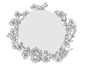 Hand Drawn Cherry Blossom Flower Wreath
