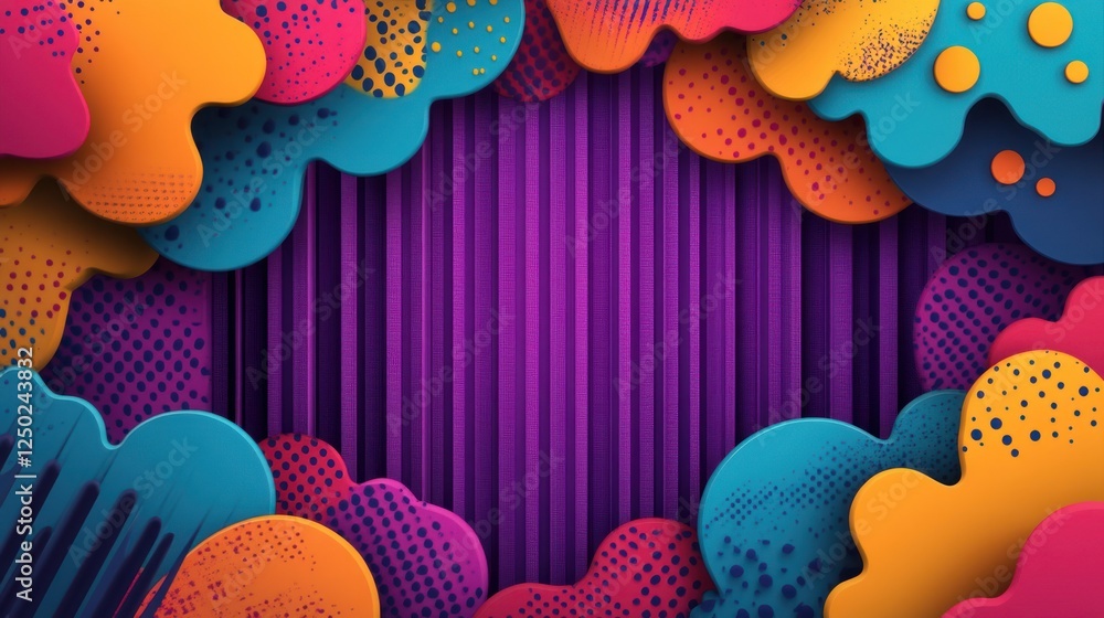 Poster vibrant abstract background with colorful shapes and striped pattern