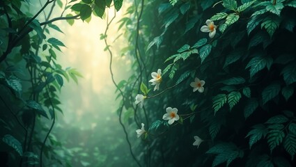 Lush Jungle Vines with Blooming Flowers