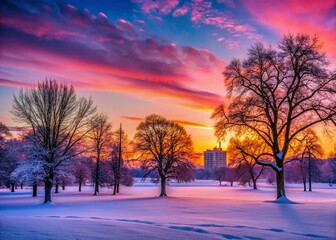 Munich Westpark Winter Sunrise Silhouette - Snowy Landscape Photography