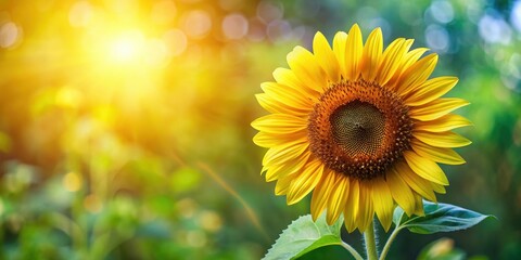 Fototapeta premium sunflower blooming in a vibrant summer garden with yellow petals and seeds, gardening