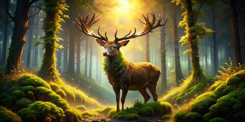 Mystical Stag in Enchanting Forest Light: Magical Creature Photography