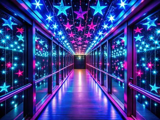 Obraz premium Neon Starlit Corridor: Vibrant Pink & Blue Modern Architecture