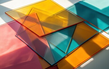 Colorful Abstract Background with Transparent Colored Glass Sheets Overlapping and Casting Shadows
