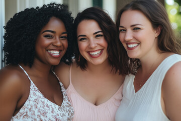 Joyful Moments: Three Friends Sharing Laughter and Happiness Together
