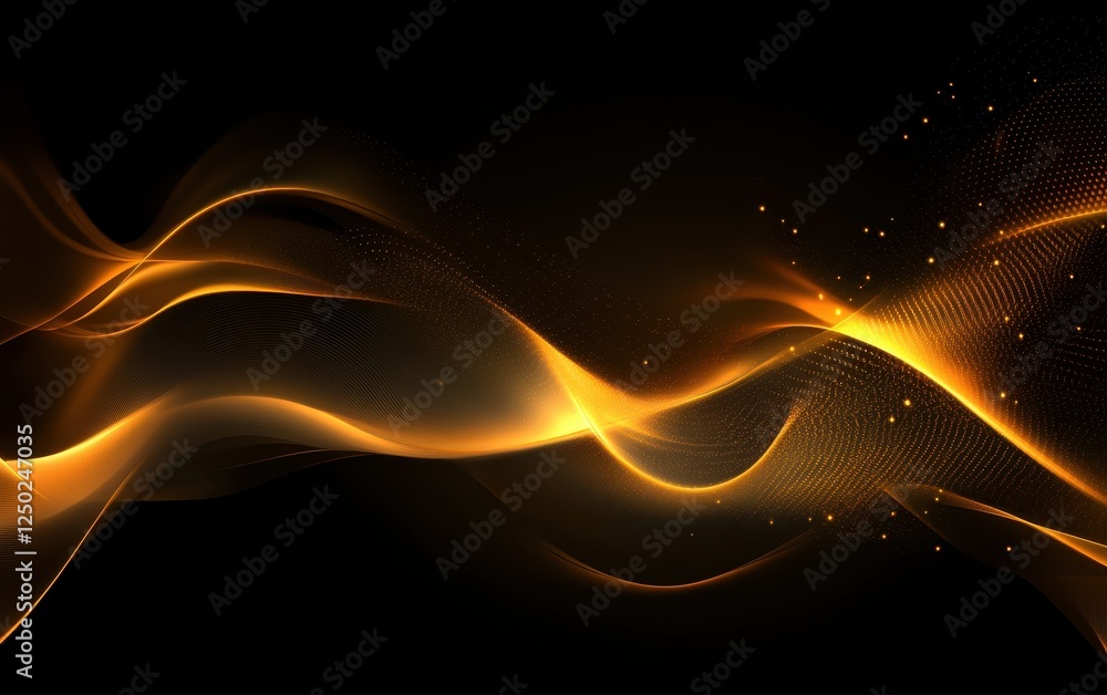 Aufkleber abstract golden glowing wave background with particle effects on black.