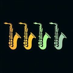 Naklejka premium Colorful Minimalist Saxophones Illustration T-Shirt