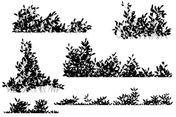 bush silhouette set. black bushes element