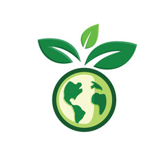 sustainable icon. earth and plant vector. reuse, recycle, renewal for carbon reduction, net zero, green energy, eco-friendly concept. Flat color design style
