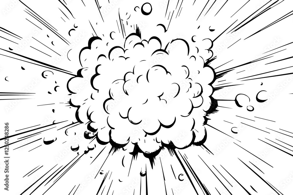Poster explosive burst with dynamic lines and swirling clouds creating dramatic effect