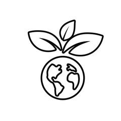sustainable icon. earth and plant vector. reuse, recycle, renewal for carbon reduction, net zero, green energy, eco-friendly concept. Line design style