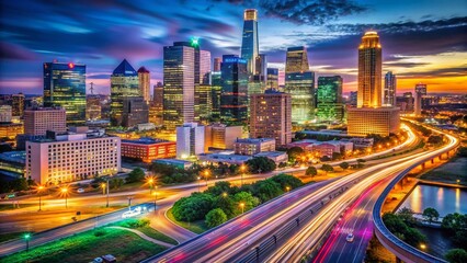 Fototapeta premium Night View of Downtown Dallas Skyline, Texas - Urban Landscape Photography