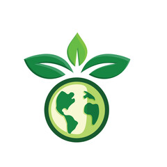 sustainable icon. earth and plant vector. reuse, recycle, renewal for carbon reduction, net zero, green energy, eco-friendly concept. Flat color design style
