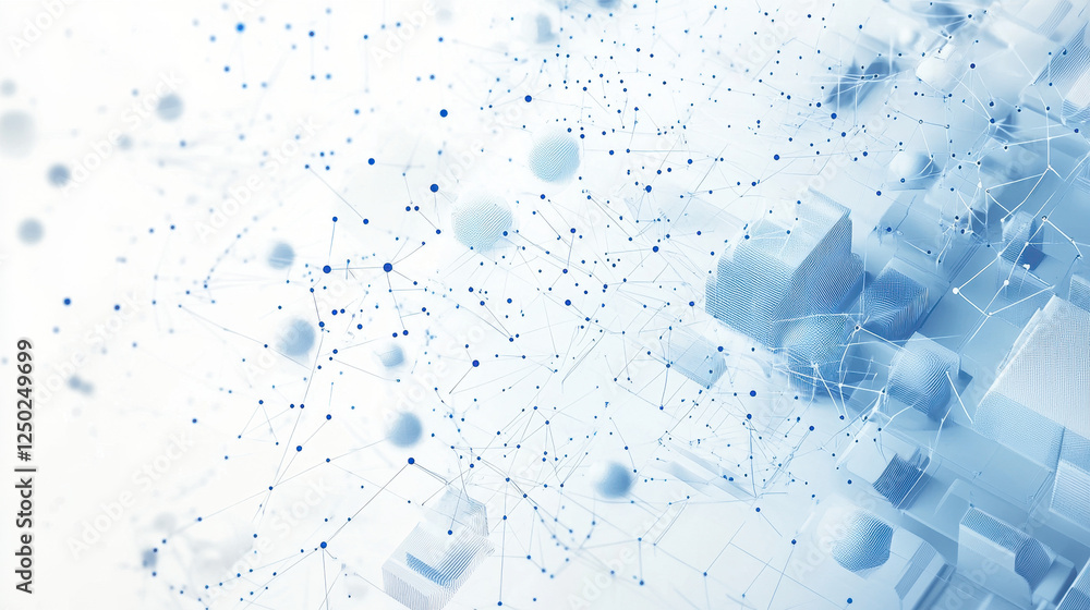 Poster abstract technology background with network connection and digital data vector dots on a light blue 