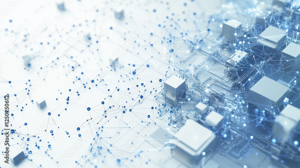 Poster abstract technology background with network connection and digital data vector dots on a light blue 