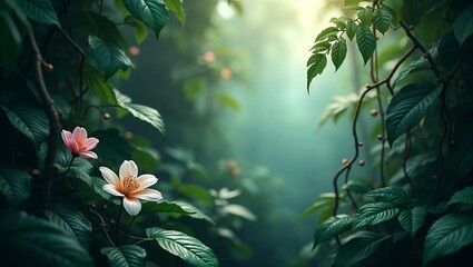 Serene Blossoms in a Lush Green Forest