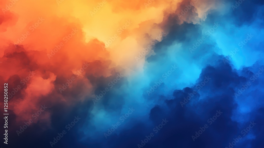 Poster abstract background with dynamic orange to blue gradient and cloud-like texture