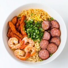 Spicy Ramen Noodle Bowl with Shrimp & Sausage