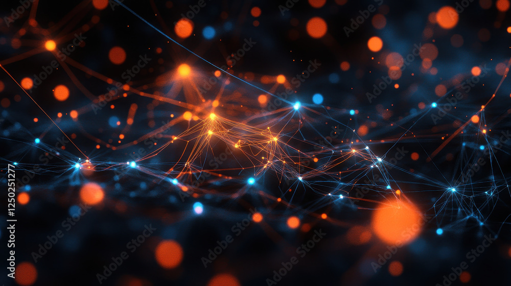 Poster abstract digital background with glowing connections and neural networks