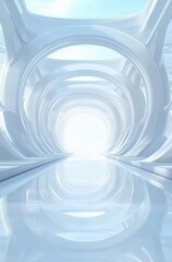 Obraz premium A Futuristic Corridor with Sleek White Architecture Leading to a Bright Light Source