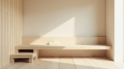 Fototapeta premium Simple Wooden Bench with Step in Minimalist Room