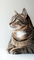 Fototapeta premium Graceful Tabby Cat Profile with Beautiful Green Eyes and Soft Fur