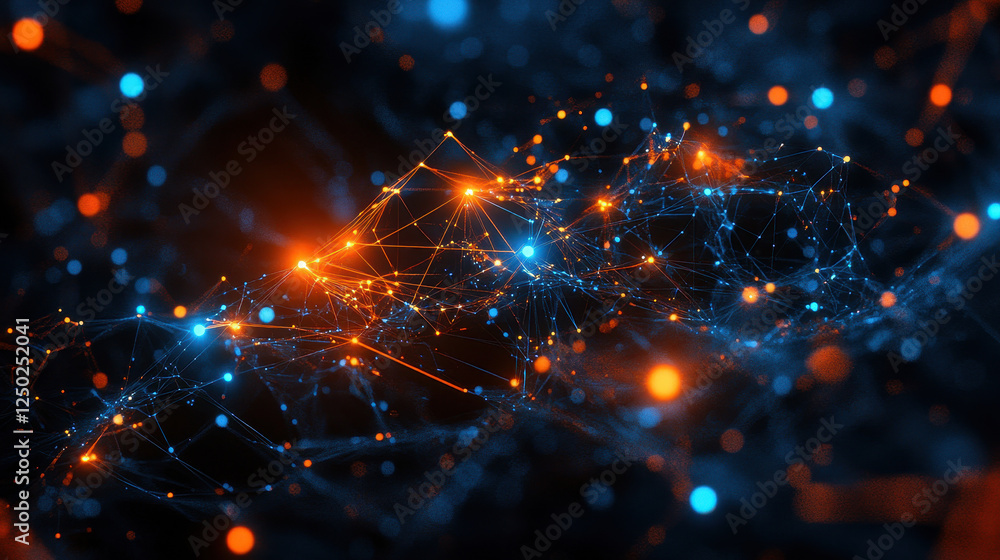 Poster abstract digital background with glowing connections and neural networks