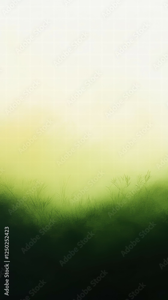 Poster soft green landscape with gentle fog and subtle texture background