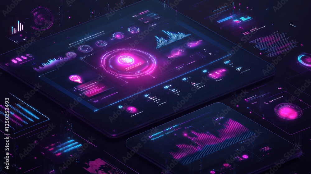 Poster futuristic digital interface showcasing advanced data analytics and insights