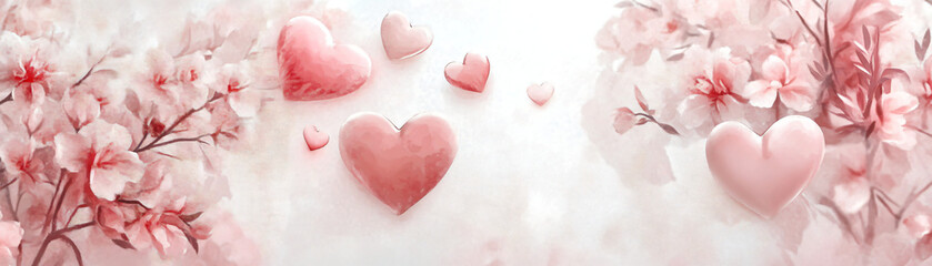 Obraz premium Beautiful pink hearts and cherry blossoms create a romantic and serene atmosphere.