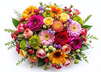 Panoramic View: Colorful Flower Bouquet on White Background - Perfect for Text
