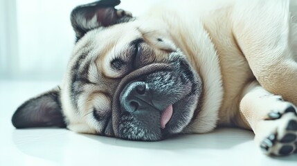 Beautiful cute little pug on white background
