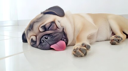 Beautiful cute little pug on white background
