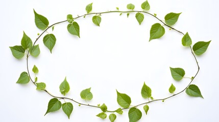 Obraz premium Green leaves form a natural oval frame on white