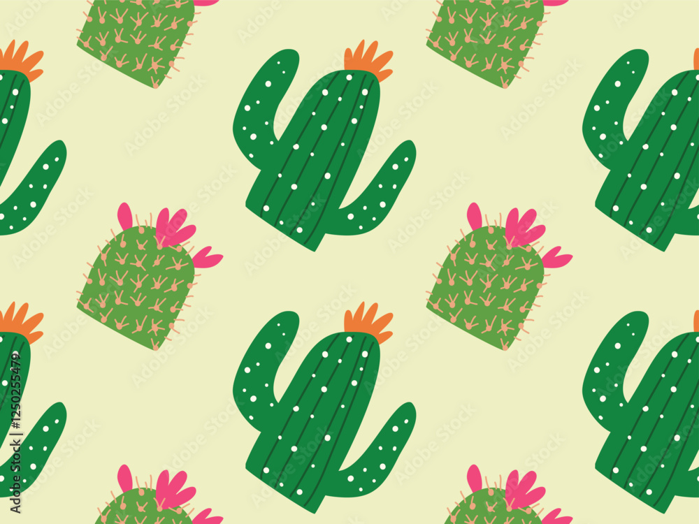 Poster cactus seamless pattern. cactus wrapping paper, fabric pattern, background with hand drawn vector il