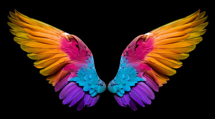 Obraz premium カラフルな天使の翼。黒背景。（colorful angel wings on black background.） 