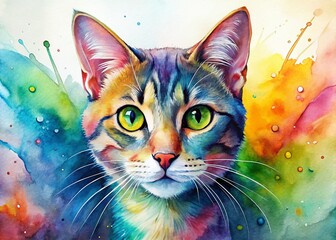 Panoramic Watercolor Multicolor Cat Painting - Perfect Cat Lover Gift