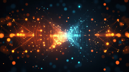 Fototapeta premium Abstract background with glowing particles and light trails on dark blue