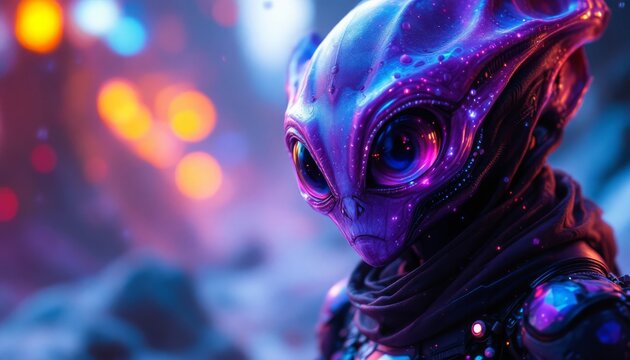 Futuristic Alien Portrait with Neon Lights and Intricate Details