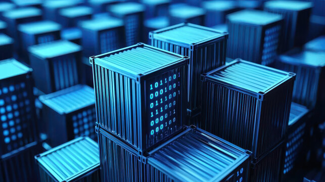 Digital containers arranged in pattern, showcasing binary code
