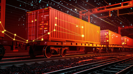 Obraz premium Digital animation of container train with glowing effects and tracks