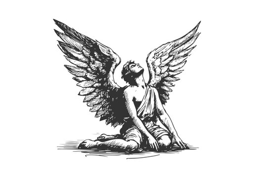 Fallen Angel Lucifer hand drawn sketch vector