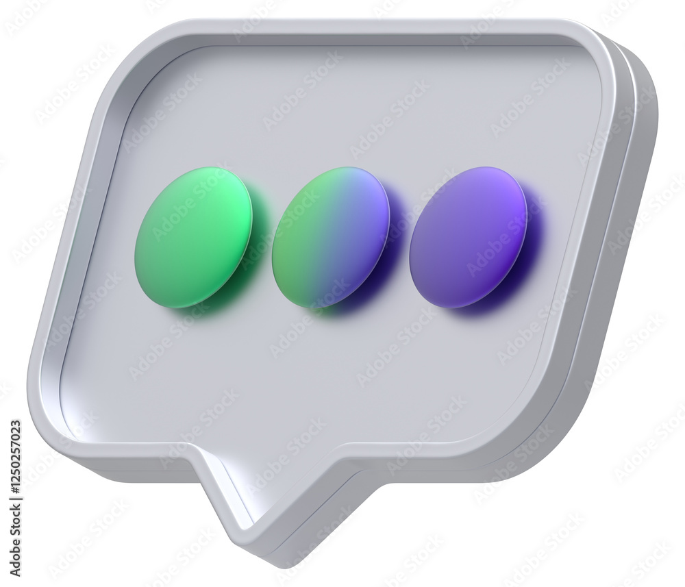 Poster 3d shape chat social media notification silver colorful chat dots icon rectangle icon isolated trans