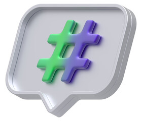 Obraz premium 3d shape chat social media notification silver colorful hashtag icon rectangle icon isolated white background 3D rendering