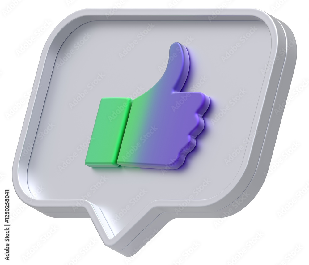 Poster 3d shape chat social media notification silver colorful like icon rectangle icon isolated white back