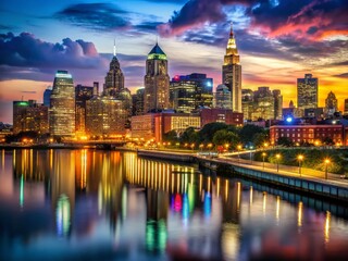 Obraz premium Philadelphia Skyline Silhouette at Night - Dramatic Cityscape Stock Photo