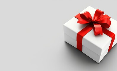 Obraz premium White Gift Box with Red Ribbon on Gray Background