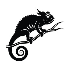 Chameleon Silhouette Vector Icon - Exotic Reptile Perched on a Branch