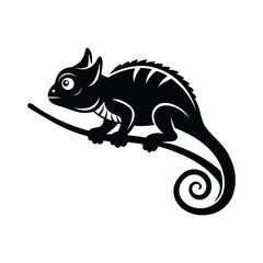 Chameleon Silhouette Vector Icon - Exotic Reptile Perched on a Branch